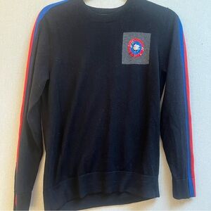 Markus Lupfer Black Merino Wool Sequin Target Striped Sleeve Sweater Size S